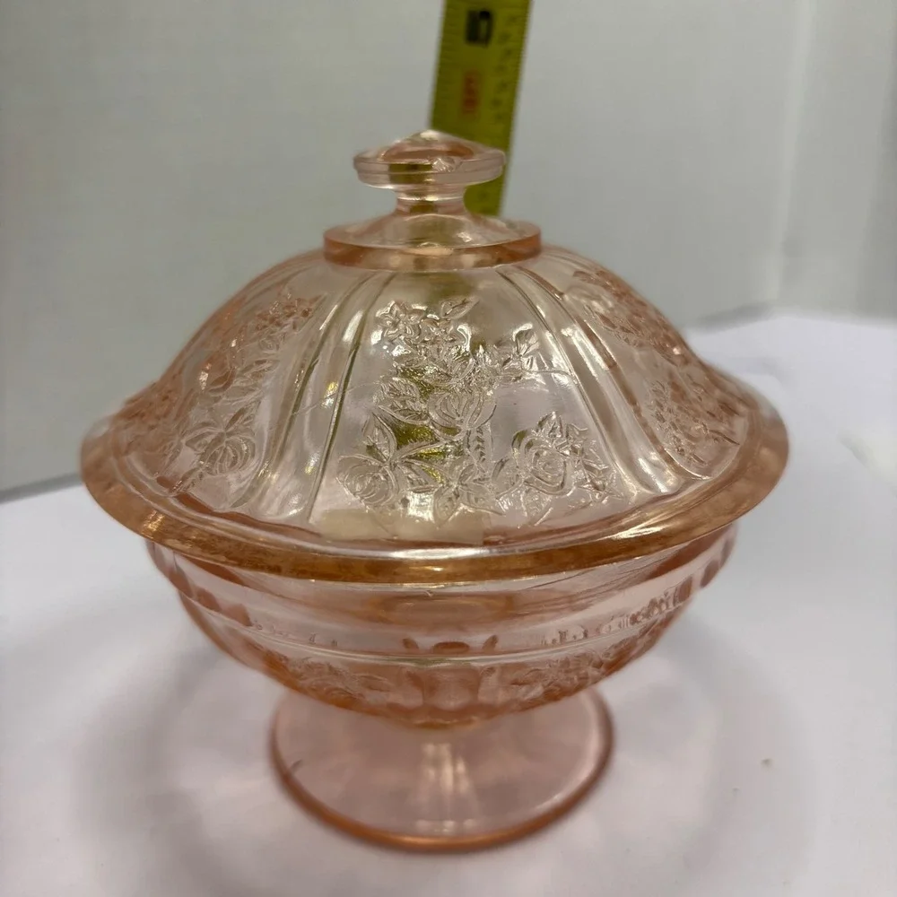 Vintage Pink Depression Glass Set Rose Candy Dish Ribbed Bowls 3 Piece Set